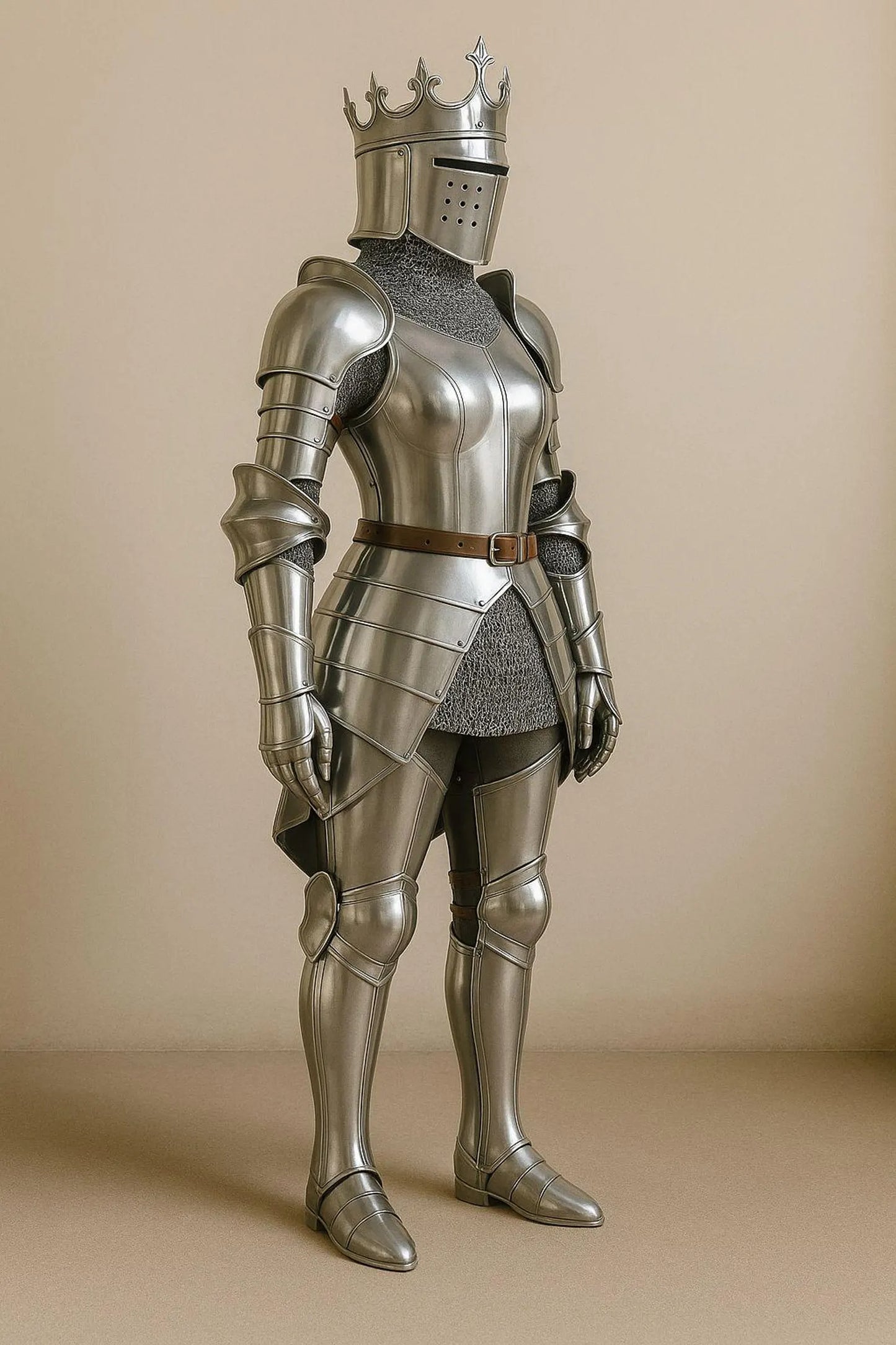 Knight Queen Women's Medieval Armor Suit with Crown Helmet | 22 Gauge Mild Steel | Fantasy Cosplay & LARP Gear | Handmade Werable Armor