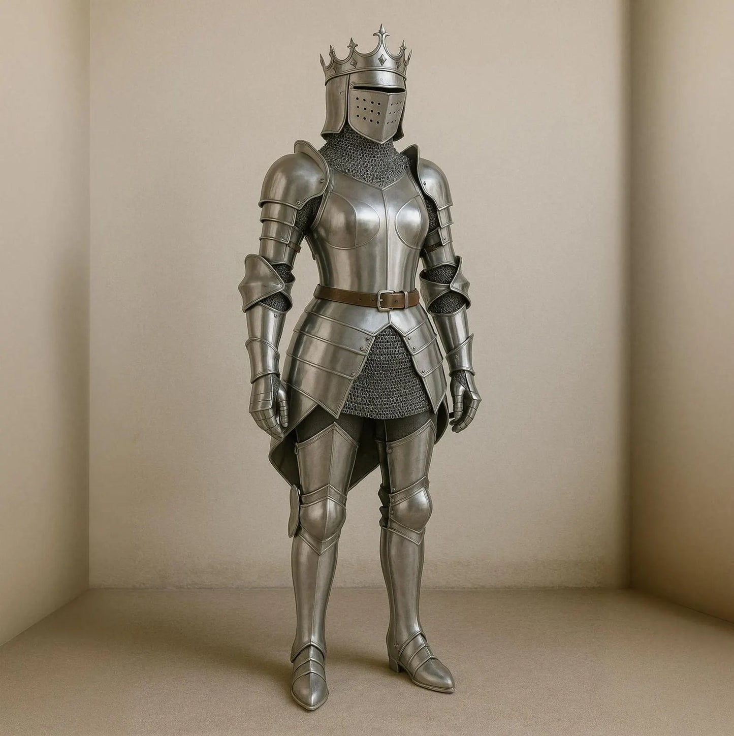 Knight Queen Women's Medieval Armor Suit with Crown Helmet | 22 Gauge Mild Steel | Fantasy Cosplay & LARP Gear | Handmade Werable Armor