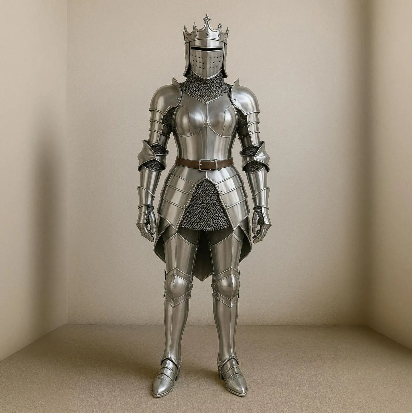 Knight Queen Women's Medieval Armor Suit with Crown Helmet | 22 Gauge Mild Steel | Fantasy Cosplay & LARP Gear | Handmade Werable Armor
