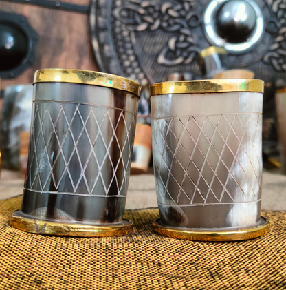 Viking Personalized Drinking Horn Glasses | Small Horn Cups for Spirits & Shots | Handmade Norse Barware with Engraved Nordic Symbols