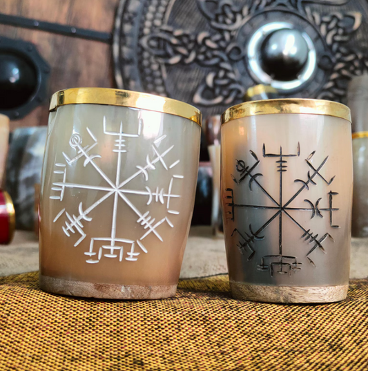Viking Personalized Drinking Horn Glasses | Small Horn Cups for Spirits & Shots | Handmade Norse Barware with Engraved Nordic Symbols