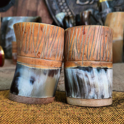 Viking Personalized Drinking Horn Glasses | Small Horn Cups for Spirits & Shots | Handmade Norse Barware with Engraved Nordic Symbols