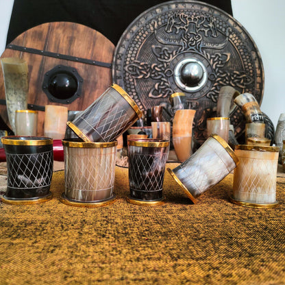 Viking Personalized Drinking Horn Glasses | Small Horn Cups for Spirits & Shots | Handmade Norse Barware with Engraved Nordic Symbols