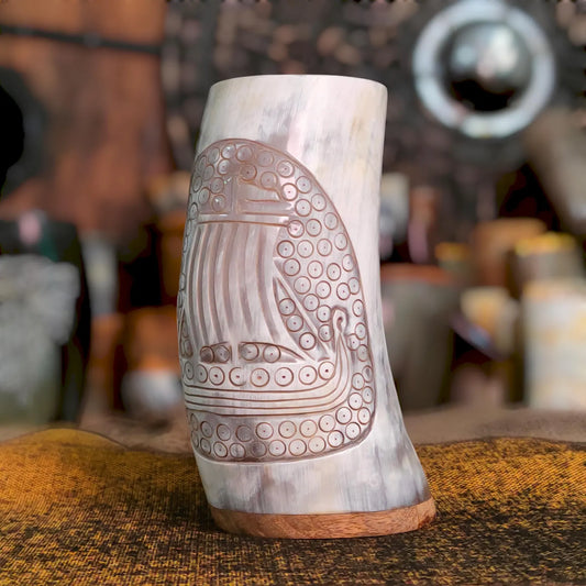Personalized Mugs Handcrafted Viking Horn Mug Set | Personalize Wooden Base Option | Medieval Mead & Ale Drinking Cup