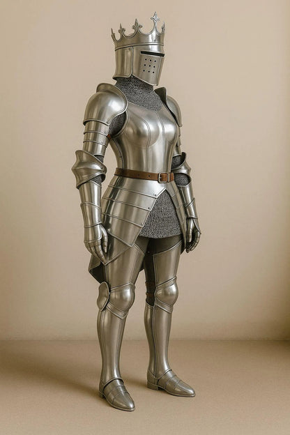 Knight Queen Women's Medieval Armor Suit with Crown Helmet | 22 Gauge Mild Steel | Fantasy Cosplay & LARP Gear | Handmade Werable Armor